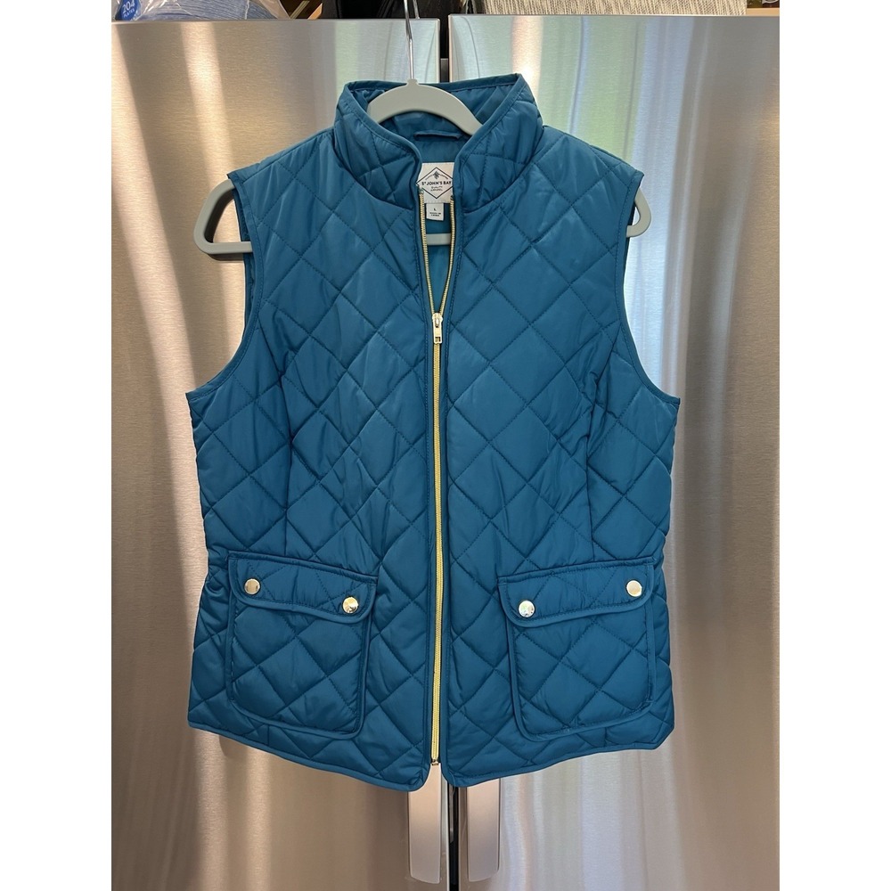 St. John's Bay Quilted Puffer Vest Women's Large Teal Blue Zip Front Jacket